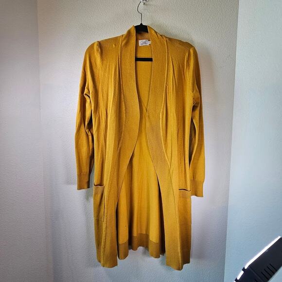 Cielo Mustard Open Front Pockets Knit Cardigan- Women's S- Estimated Retail- $20 - Picture 1 of 3